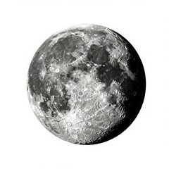 Naklejka premium Full moon isolated on transparent background, celestial body with craters, astronomy, science, education use cases.