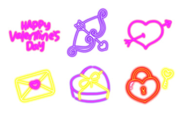 Neon Glow Valentine's Day Icon Set.
Glowing Heart and Love Elements Pack.