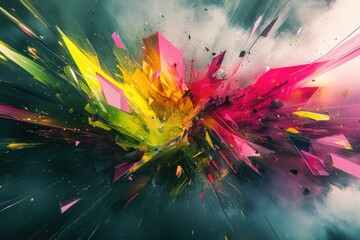 Vibrant explosion of colorful geometric shapes, creating a dynamic and energetic abstract artwork.