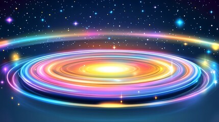 Colorful galaxy design with glowing rings