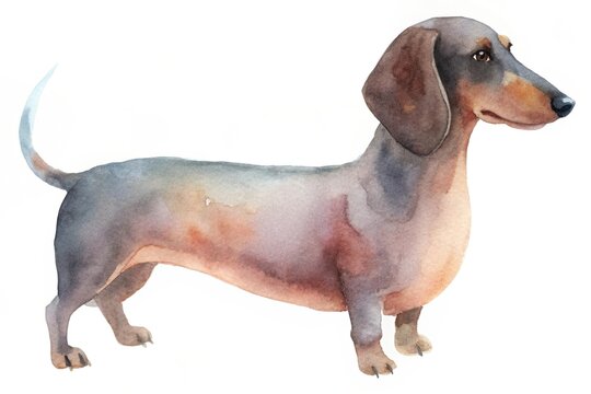 Watercolor dachshund illustration of a cute wiener dog