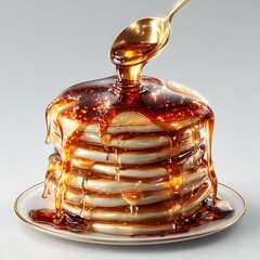 Tasty breakfast pancakes with rich golden syrup high resolution image