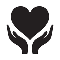 Minimalist black and white heart silhouette with protecting hands