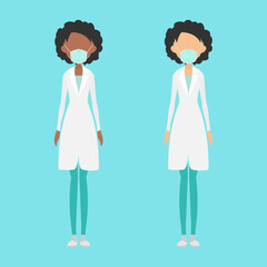 Faceless doctor woman. Healthcare team in white lab coats and face masks. Flat style vector illustration, EPS10