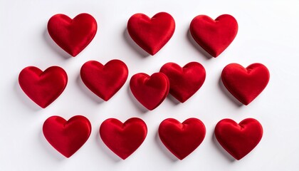 Red velvet hearts top view isolated on white background 