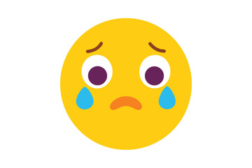 Sad yellow emoji crying with large tears emotional vector illustration