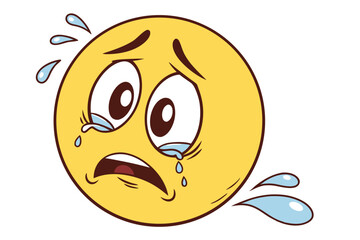 Sad yellow emoji crying with large tears emotional vector illustration