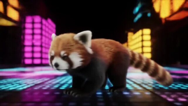 Breakdancing Red Panda on LED Dance Floor - 3D Animation