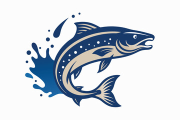 Jumping trout with splash dynamic water action illustration