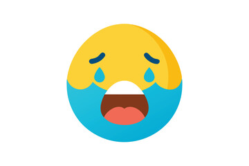 Cartoon crying face emoji with big tears vector illustration