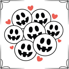 This vector illustration set features a seamless pattern design with a black skull and crossbones icon alongside a cute cartoon skull with a heart symbol, suitable for Halloween decoration or a unique
