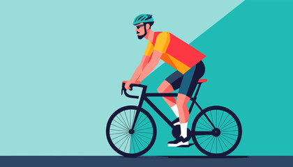 Obraz premium Vibrant Illustration of a Cyclist Riding a Bicycle with Helmet on a Minimalist Background