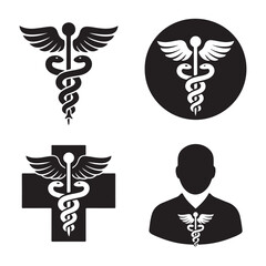 High resolution caduceus and medical icons set