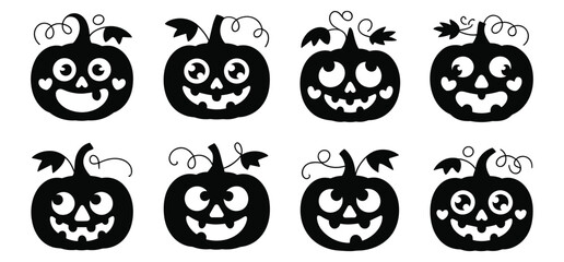 Orange vector set of scary Halloween pumpkin lanterns for autumn holiday celebration