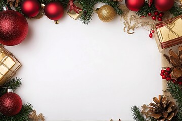 A blank white space surrounded by Christmas decorations stock photo