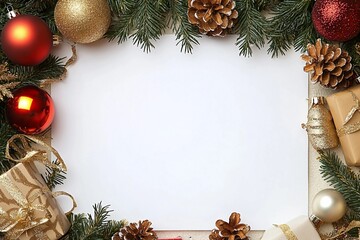 A blank white space surrounded by Christmas decorations stock photo