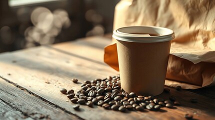 Morning coffee on a wooden table