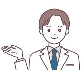 案内する白衣の男性のイラスト