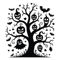 Vector floral design features a black silhouette of an abstract tree with birds, an ornamental element of nature