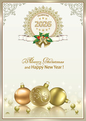 Merry Christmas and Happy New Year 2026 for background, banners, greeting cards, social media and cover design. Vector illustration