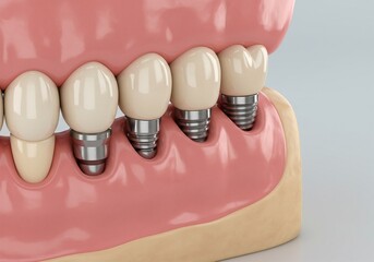 Precise Cutaway View of Dental Implants and Crowns &mdash; Professional Render