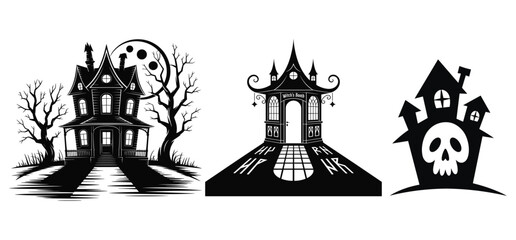 Vector illustration set icon design shows a silhouette of a church and an ancient castle, symbols of architecture and travel
