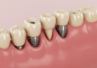 3D Medical Illustration &mdash; Dental Crowns on Implants
