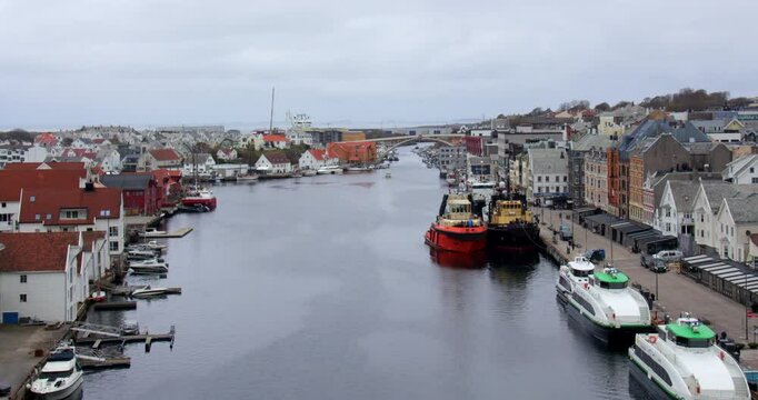 Wide shot facing northwest over Haugesund from Ris&oslash;y Bridge.