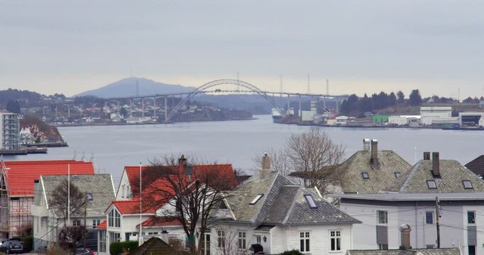 Long shot facing south over Haugesund from Ris&oslash;y Bridge.