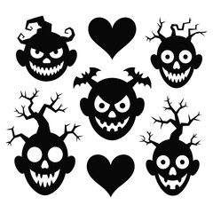 A vector set of funny cartoon monsters and cute hearts offers a fun illustration collection with comic design elements