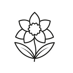 Simple Line Art Illustration of a Daffodil Flower with Leaves and Stem on White Background