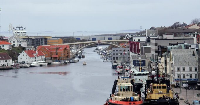 long shot facing northwest over Haugesund from Ris&oslash;y Bridge.