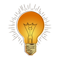 Hand-drawn, glowing light bulb, symbolizing creativity, innovation, and bright ideas.