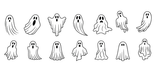 A vintage vector illustration set cute ghost illustrations a beauty in its artistic design