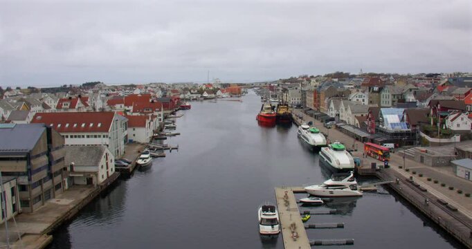 Extra Wide shot facing northwest over Haugesund from Ris&oslash;y Bridge.