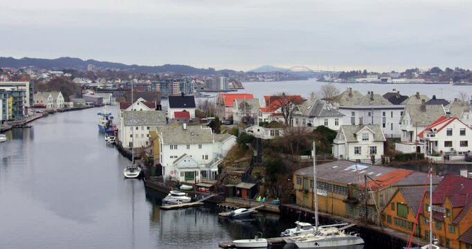 Wide shot facing south over Haugesund from Ris&oslash;y Bridge.