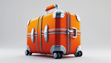 Stylish orange suitcase on wheels isolated on a white background ready for travel adventures