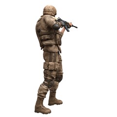 Soldier with a machine gun isolated white background 3d illustration