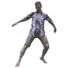 Zombie male isolated white background 3d illustration