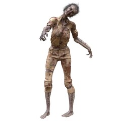 Zombie girl isolated white background 3d illustration