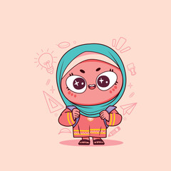 Smiling Hijab Girl Ready for School with Backpack