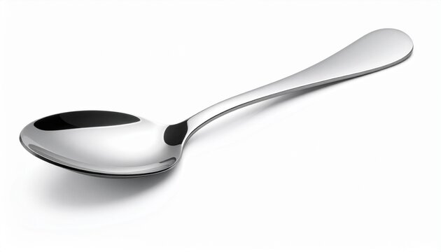 Stainless steel glossy metal kitchen spoon isolated on white background 