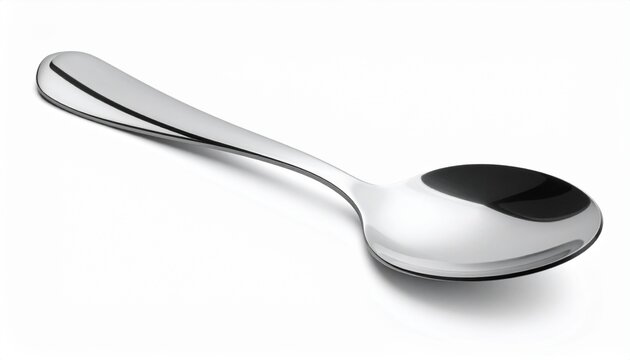 Stainless steel glossy metal kitchen spoon isolated on white background 