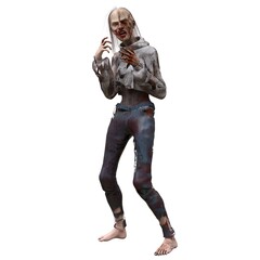 Zombie girl isolated white background 3d illustration