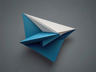 Abstract 3d geometric shape in blue and white on a neutral gray background