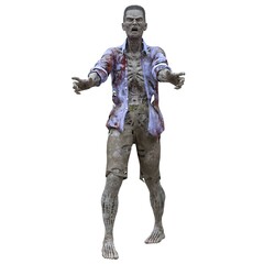 Zombie male isolated white background 3d illustration