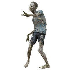 Zombie male isolated white background 3d illustration