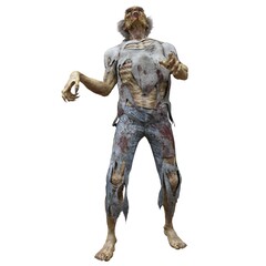 Zombie male isolated white background 3d illustration