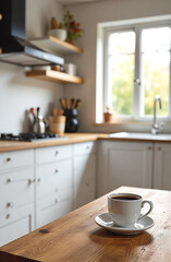 White wooden kitchen set, made in minimalist Scandinavian style