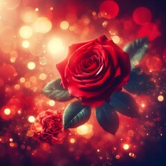 red rose flower with bokeh effect background for love